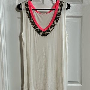 BiBi Pink and Cheetah Print V Neck Tank Top Size Large